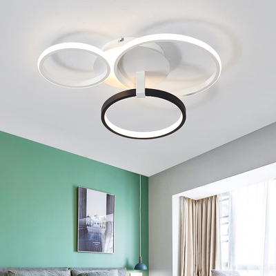 Simplicity 3 Rings Semi Flush Acrylic Bedroom LED Flush Mount Ceiling Lamp in Grey/White/Black and White