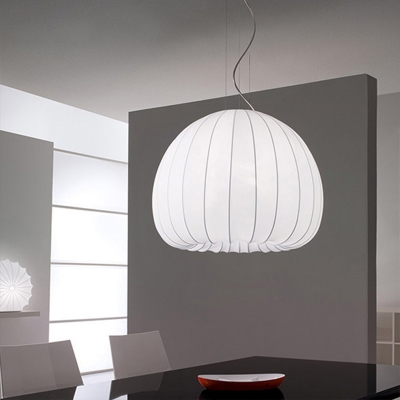 Single Art Silk Hanging Lamp Minimalist White Dome Dining Room Pendant Ceiling Light