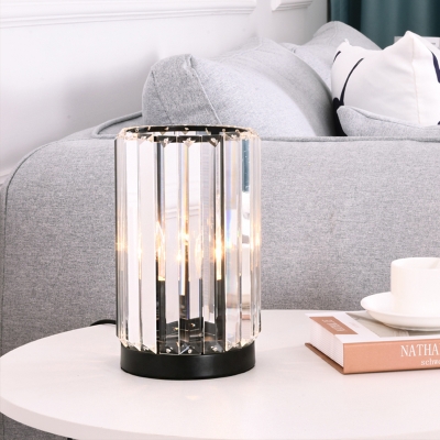 Single Barrel Shape Night Lamp Vintage Black Prismatic Crystal Table Light for Bedroom