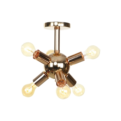Sputnik Iron Semi Flush Light Fixture Industrial 6/9/12-Bulb Coffee Shop Flushmount in Chrome/Gold