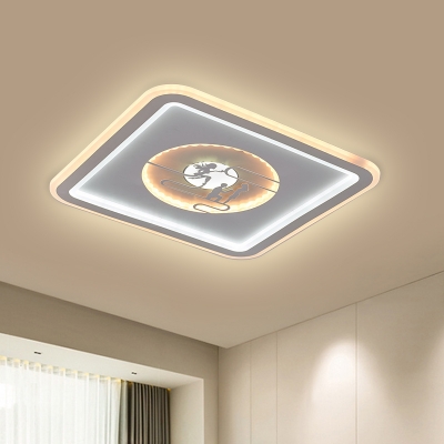 Square LED Ceiling Light Fixture Modernist Acrylic White LED Flush Mount with Character Pattern for Living Room