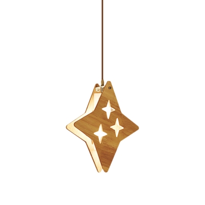 Star/Moon Wood Hanging Light Kit Cartoon 1 Light Beige Ceiling Pendant Lamp for Restaurant