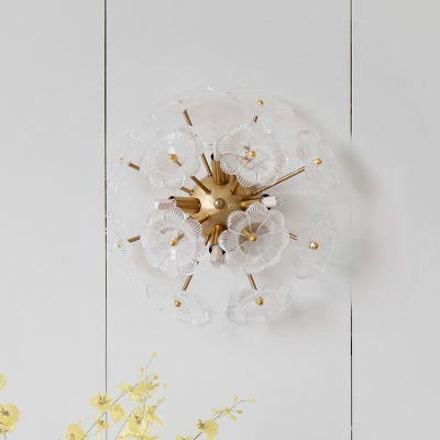 Starburst Design Blossom Wall Light Modern Stylish Clear Glass 4-Light Living Room Sconce in Gold