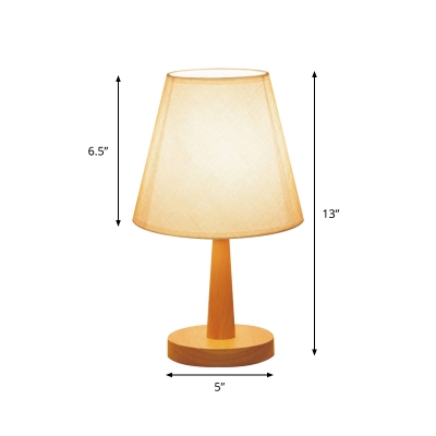 Tapered Shade Night Stand Light Minimalist Fabric Single Beige Table Lighting with Wood Pedestal