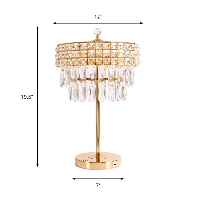Tiered Bedside Nightstand Lamp Vintage Crystal Prism Gold Finish LED Table Light