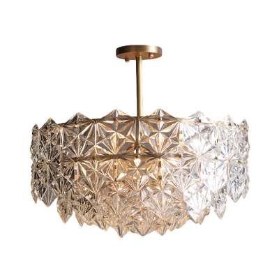 Traditional Snowflower Chandelier Light 6-Light Crystal Suspension Lamp in Brass