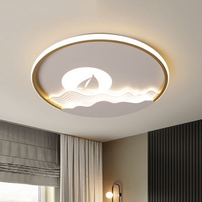 White Sea and Sun Ceiling Flush Modern LED Acrylic Flush Mount Lighting in White/Warm Light for Bedroom