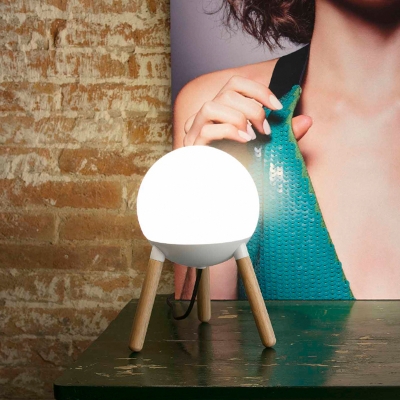 White UFO Tripod Table Lamp Minimalist 1 Head Wood Night Light with Opaline Glass Shade