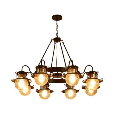 Wide Flared Chandelier Lamp Classic Metallic 3/6/8 Heads Black Finish Hanging Pendant Light with Wheel Design