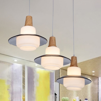 Wood Gourd Cluster Pendant Light Modernist 3 Bulbs White Glass Suspension Lamp for Dining Room