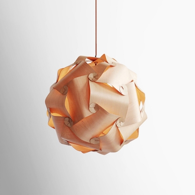 Wood Veneer Waving Suspension Light Contemporary 1 Bulb Beige Ceiling Pendant Lamp
