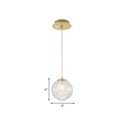 1-Bulb Bedside Pendant Light Modern Brass Hanging Lamp with Pumpkin Ball Clear Glass Shade