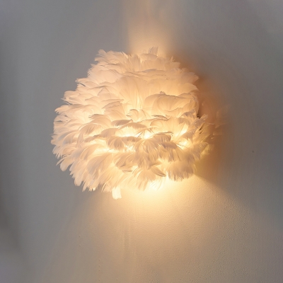 1 Bulb Feather Flush Mount Wall Sconce Modern White/Grey Dome Small Sitting Room Wall Lighting Ideas