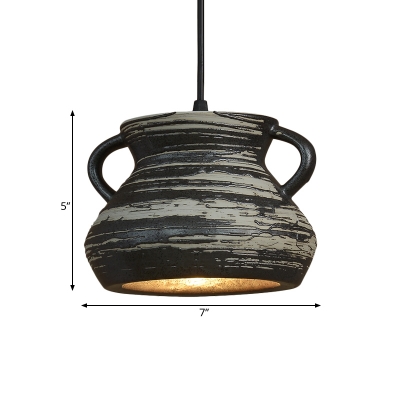 1 Head Drop Pendant Factory Dining Room Hanging Light Kit with Cylinder/Bell/Urn Ceramic Shade in Black