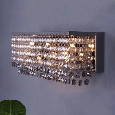 3/4 Bulbs Sconce Light Fixture Modernist Rectangle Faceted Crystal Wall Mounted Lamp in Chrome