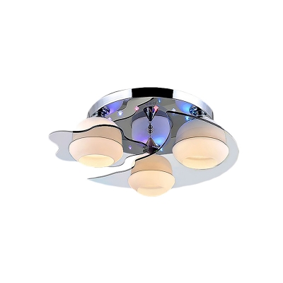 3/5-Head Globe Flush Light Fixture Modernist Chrome Frosted Glass Flushmount with Crystal Droplet