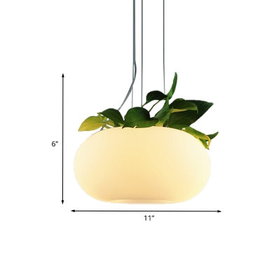 3-Light Planter Hanging Lamp Rural Donut White Glass Suspended Lighting Fixture for Bedroom, 11