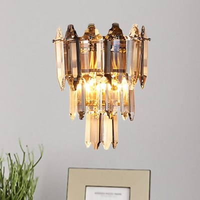 3-Tier Crystal Block Wall Light Traditional 2-Light Indoor Wall Lamp Sconce in Gold