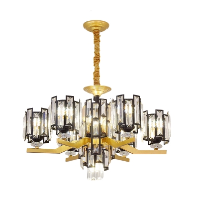 4/7 Heads Cylinder Ceiling Chandelier Modernist Black and Gold Crystal Block Suspension Lamp