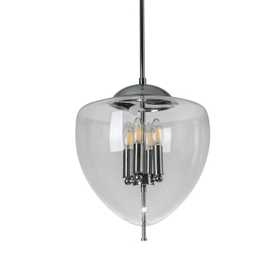 4-Light Ceiling Chandelier Industrial Bedroom Pendant Lamp with Pinecone Clear/Smoke Gray Glass Shade in Chrome