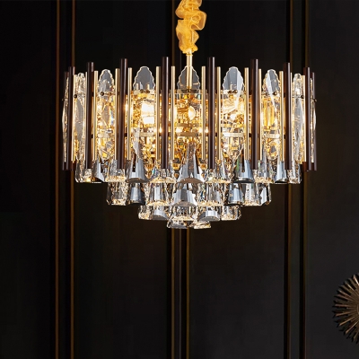 7 Lights Cone Suspension Lighting Modern Gold Faceted Crystal Chandelier Pendant Lamp