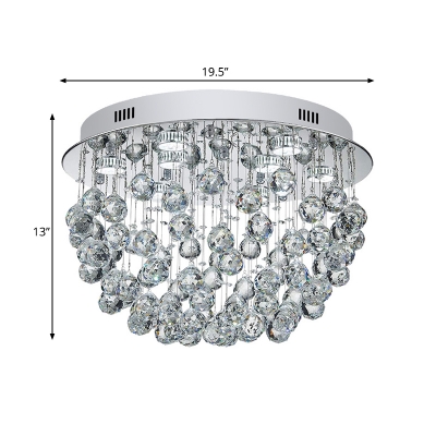 9 Bulbs Flush Mount Bedroom Flush Light Fixture with Cascading Crystal Ball in Chrome