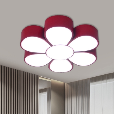 Acrylic Flower Flush Light Fixture Contemporary Red/Green/Yellow LED Ceiling Mount for Kindergarten