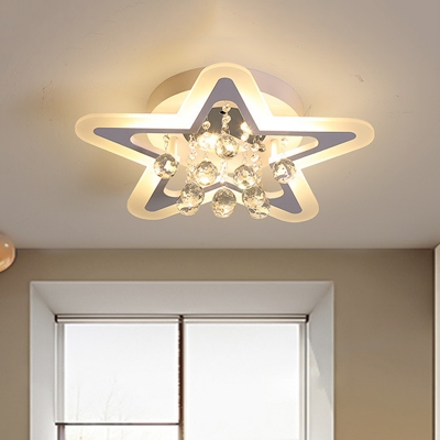 Acrylic Star Ceiling Flush Modernist LED White Flush Lighting in White/Warm Light with Crystal Droplet