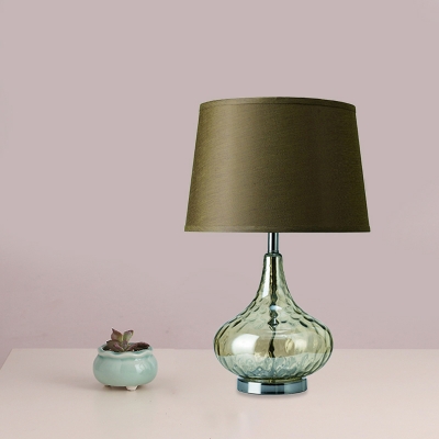 Army Green Tapered Drum Shade Night Lamp Modern 1 Head Fabric Table Light with Vase Hammered Glass Base