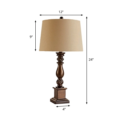 Beige Tapered Drum Table Lamp Transitional Fabric Single Parlor Nightstand Light with Baluster Base