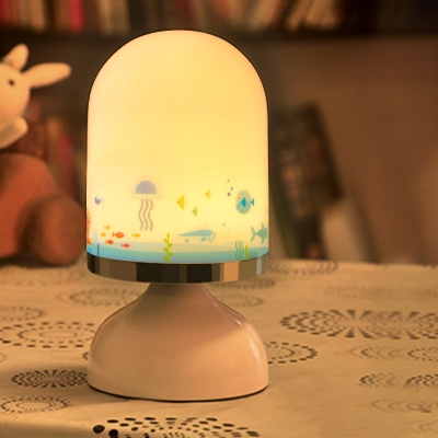 Bell Night Table Light Kids Plastic LED White Night Lamp with Fish/City/Animals Pattern for Child Bedroom