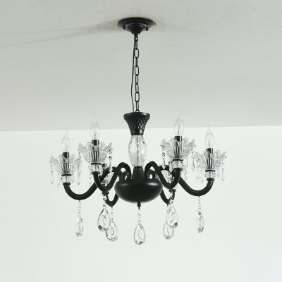 Black 6/8-Light Hanging Chandelier Vintage Crystal Candelabrum Pendant Light Fixture for Dining Room