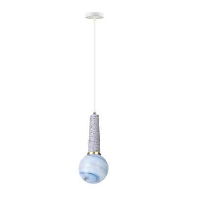 Blue Planet Glass Sphere Suspension Light Modernist 1 Head Coffee Shop Pendant with Marble Top