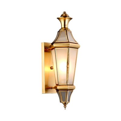 Brass 1-Light Wall Lantern Retro Clear Glass Panes House Shaped Wall Sconce Light