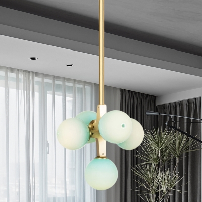Bubble Blue Glass Chandelier Lighting Modernist 5 Lights Brass Finish LED Hanging Ceiling Lamp
