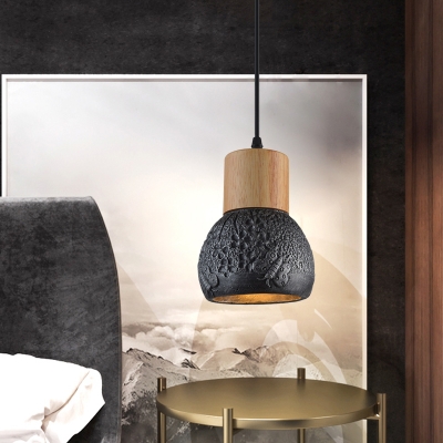 Cement Domed Hanging Lighting Vintage 1 Bulb Bedside Pendant Lamp in Black/Grey/Brown and Wood with Butterfly Pattern
