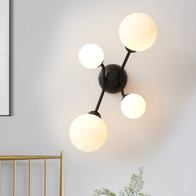 Designer Molecule Milk Glass Wall Light 4-Light Wall Sconce in Black/Gold for Living Room