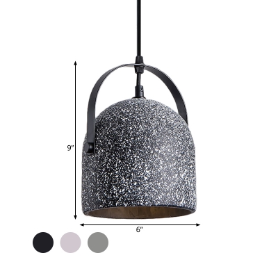 Domed Foyer Hanging Light Antiqued Cement 1 Head White/Black/Grey Pendant Ceiling Lamp with Handle