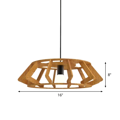Drum Frame Shop Hanging Lighting Wood 1-Light Asian Style Suspension Pendant Lamp
