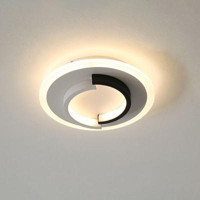 Dual Semicircle Flushmount Lighting Minimalist Metallic White and Black LED Flush Mount Fixture in Warm/White Light
