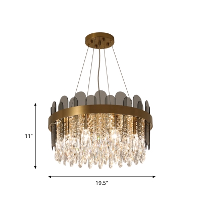 Gold 8/12-Bulb Hanging Chandelier Retro K9 Crystal Drum Pendant Light Fixture over Dining Table