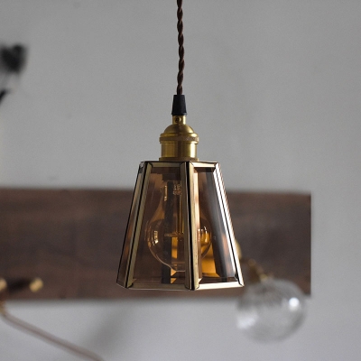 Hexagon Clear/Amber Glass Panes Pendant Rustic 1 Bulb Dining Room Ceiling Hanging Light with Stranded Wire