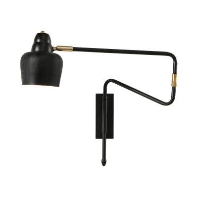 Iron Black/Gold Extendable Wall Lamp Bowl Shade 1 Head Mid Century Wall Mount Light for Bedroom
