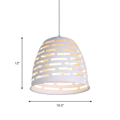Iron Hollowed Out Bell Drop Pendant Modern 1 Head White Ceiling Suspension Lamp over Table