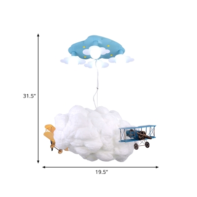 Kids 7 Lights Hanging Pendant White Cloud Wrapped The Plane Suspension Lamp with Cotton Shade