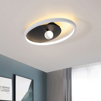LED Bedroom Ceiling Mount Modernist Black and White Ball Designed Flush Mount Light Fixture with Oval Frame Acrylic Shade