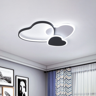 LED Living Room Ceiling Flush Mount Modern Black Flushmount Light with Loving Heart Acrylic Shade in Warm/White Light