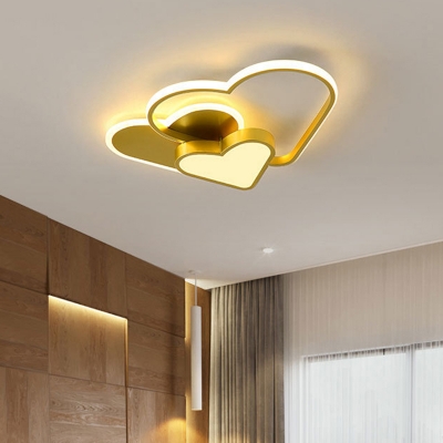 Loving Heart Flush Light Contemporary Acrylic LED Bedroom Flush Mount Recessed Lighting in Gold
