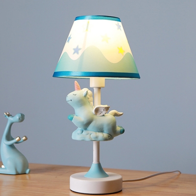 Melting Pattern Conical Fabric Table Lamp Cartoon Single Bulb Pink/Yellow/Blue Night Light with Unicorn Decoration