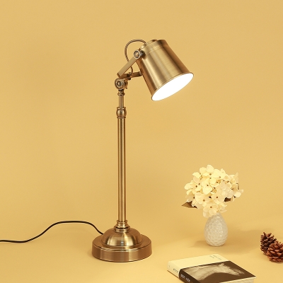 Metallic Gold Finish Reading Book Light Barrel 1 Head Industrial Desk Lamp with Rotatable Handle